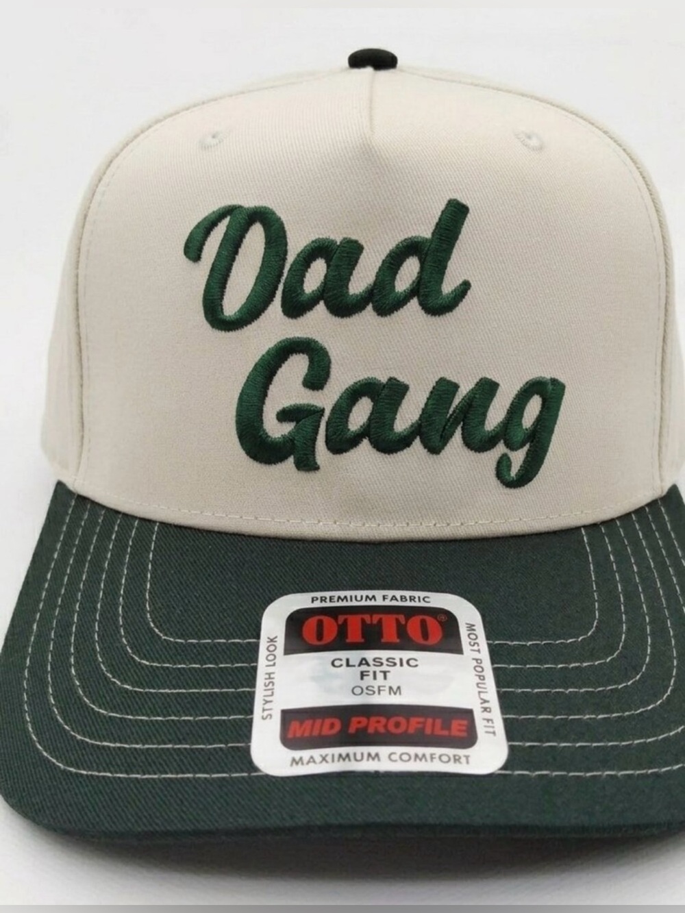 OTTO Cream & Dark Green "Dad Gang" Embroidered Trucker Hat